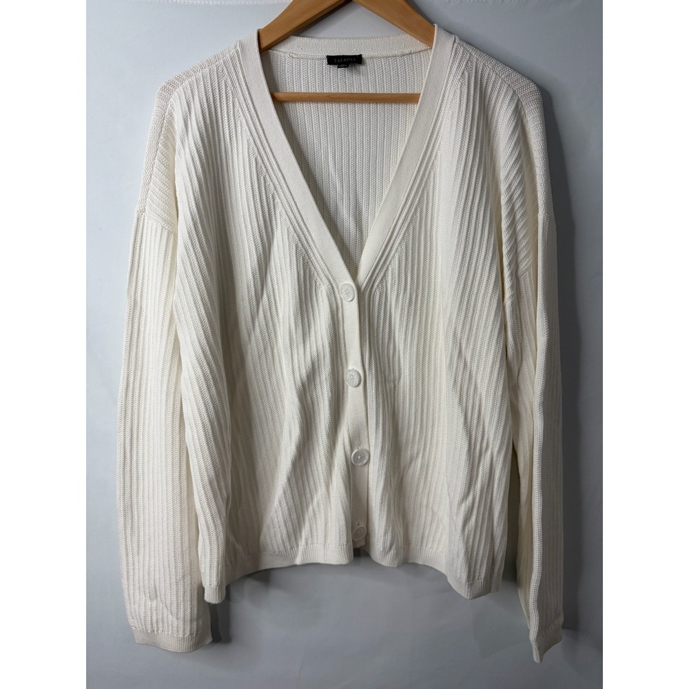 Talbots Ivory White Ribbed Cardigan Sweater Womens XL Old Money Quiet Luxury